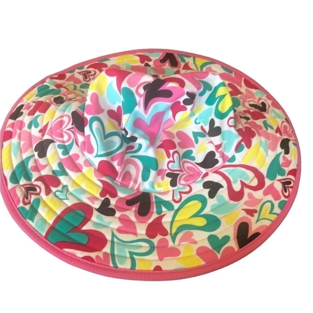 Hanna Andersson Reversible Floppy Sun Hat Pink/Heart Colorful Print Size M